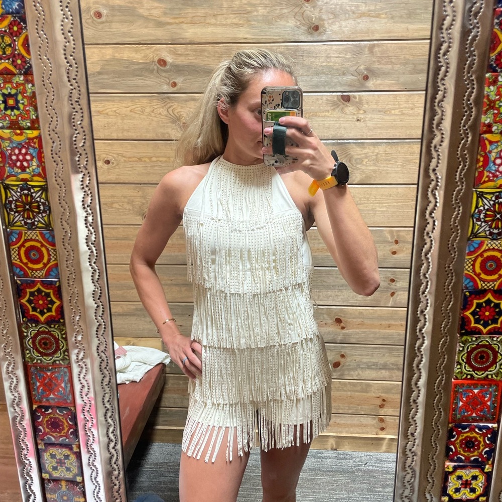 White fringe romper